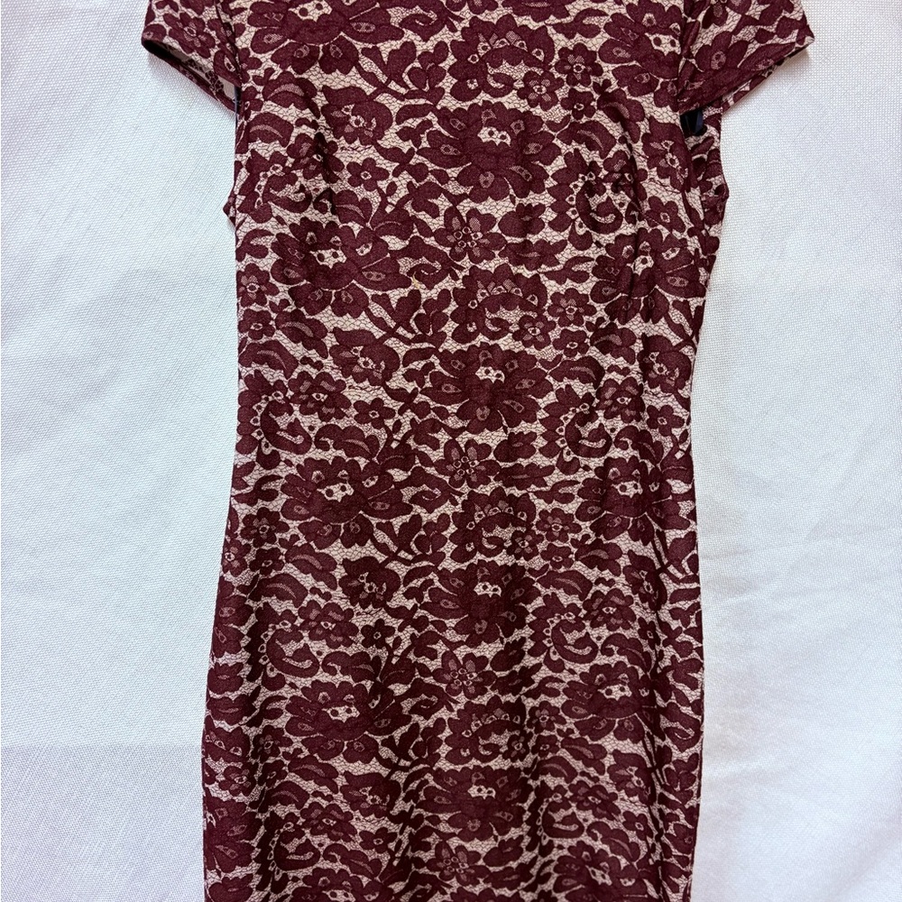 Elegant Floral Lace Dress - Burgundy
